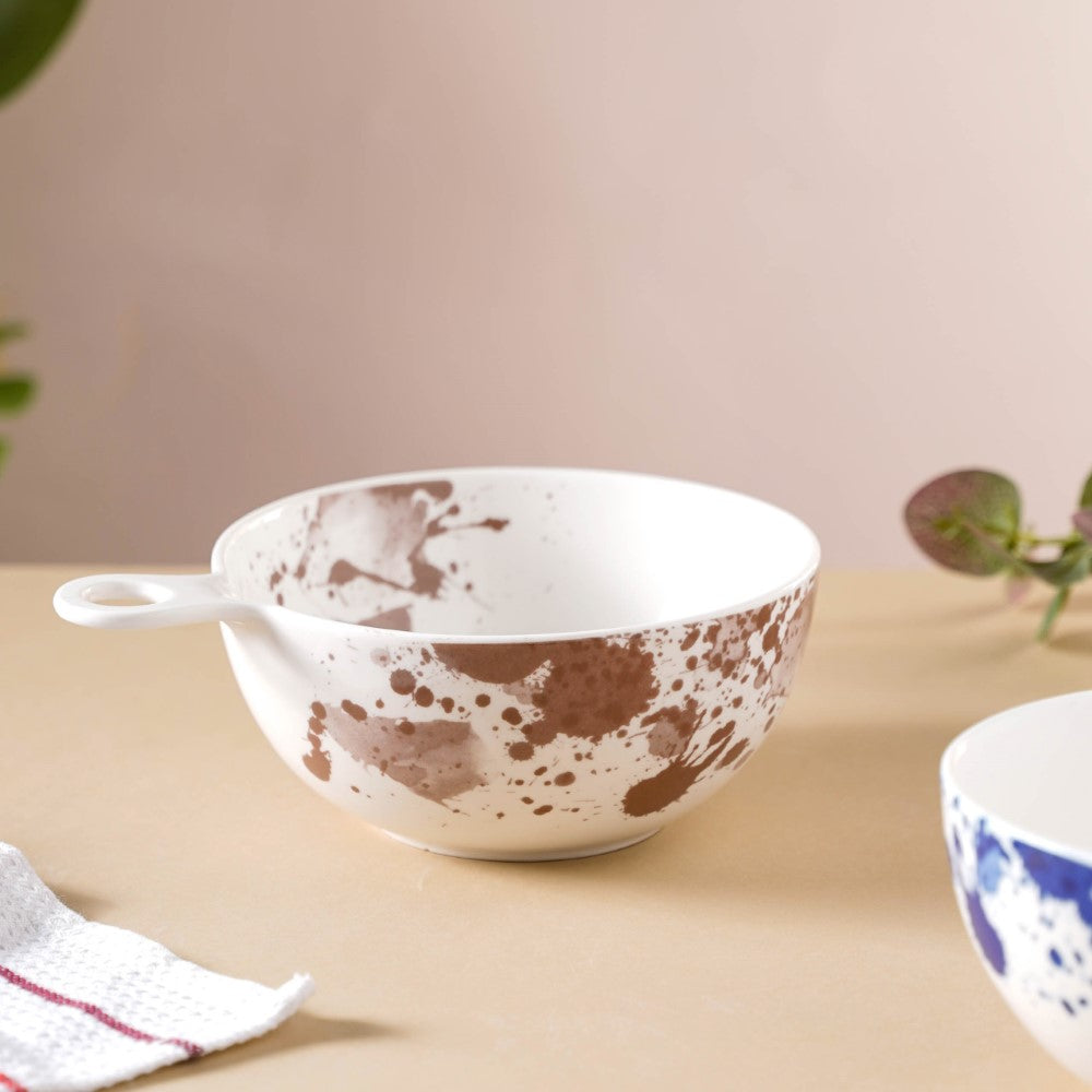 Splash Patterned Ceramic Bowl With Handle Brown Nestasia