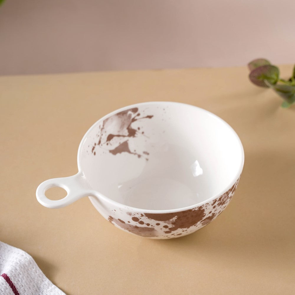 Splash Patterned Ceramic Bowl With Handle Brown Nestasia