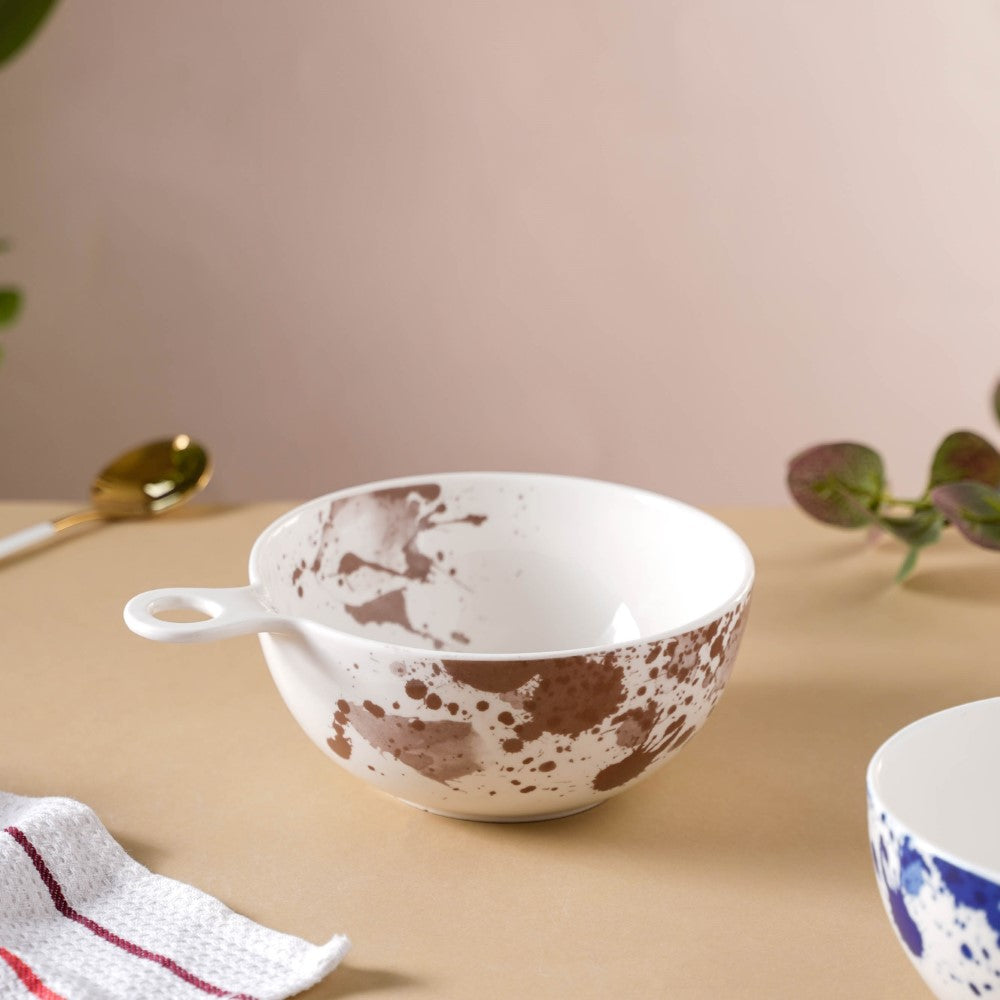 Splash Patterned Ceramic Bowl With Handle Brown Nestasia