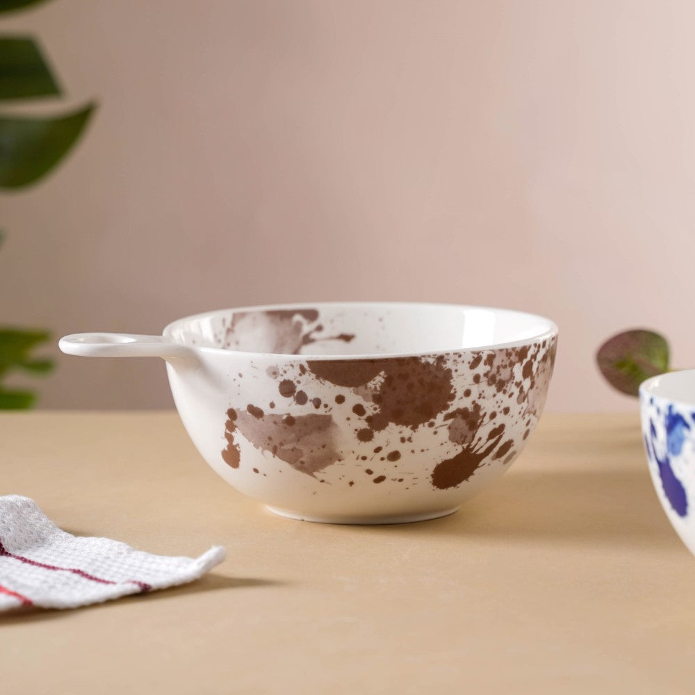 Splash Patterned Ceramic Bowl With Handle Brown Nestasia