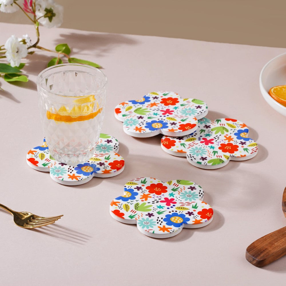 Springy Zest Flower Ceramic Coaster Set Of 4 Nestasia