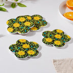 Yellow Daffodil Ceramic Glossy Coaster Set Of 4 Nestasia