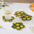 Yellow Daffodil Ceramic Glossy Coaster Set Of 4 Nestasia