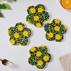 Yellow Daffodil Ceramic Glossy Coaster Set Of 4 Nestasia