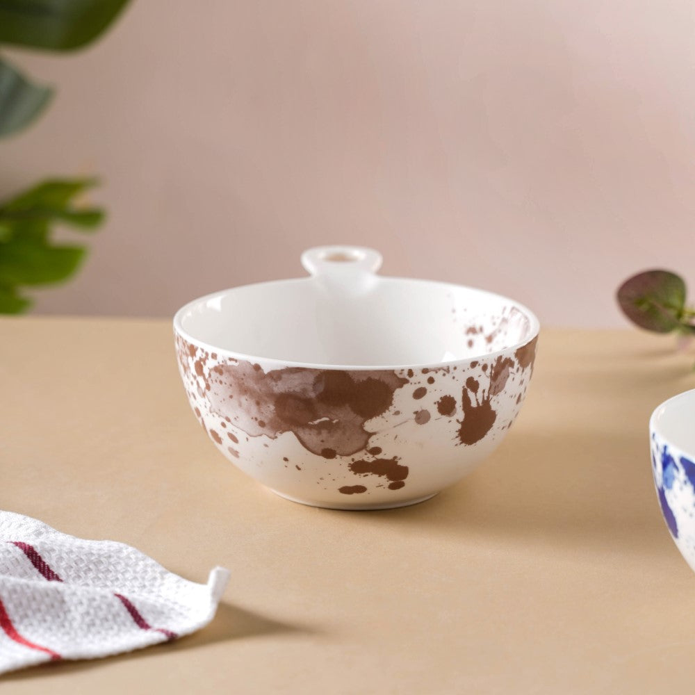 Splash Patterned Ceramic Bowl With Handle Brown Nestasia