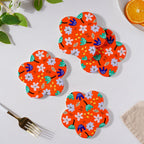 Autumn Orange Flower Glossy Ceramic Coaster Set Of 4 Nestasia