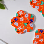 Autumn Orange Flower Glossy Ceramic Coaster Set Of 4 Nestasia