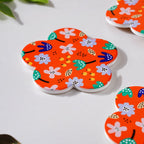 Autumn Orange Flower Glossy Ceramic Coaster Set Of 4 Nestasia