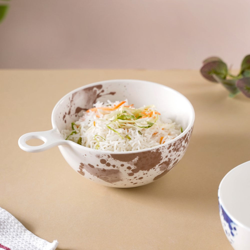 Splash Patterned Ceramic Bowl With Handle Brown Nestasia