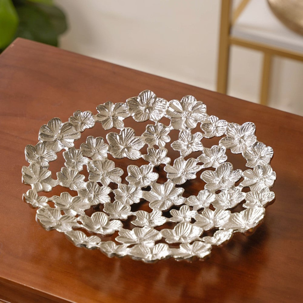 Floral Decorative Platter Tray Silver Nestasia