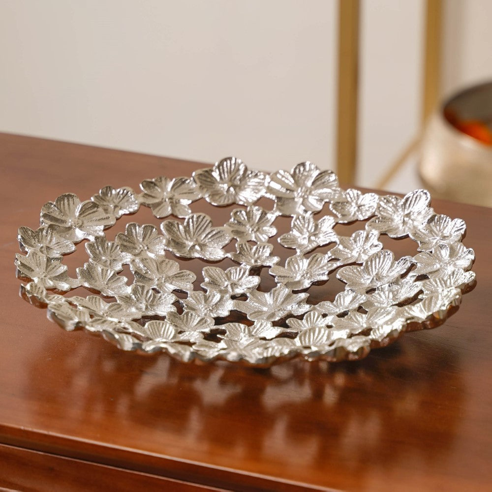 Floral Decorative Platter Tray Silver Nestasia