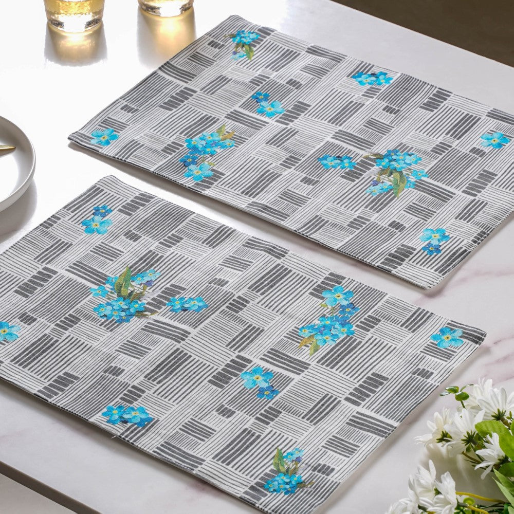 Bluebell Dining Cotton Printed Table Mat Grey Set Of 2 Nestasia