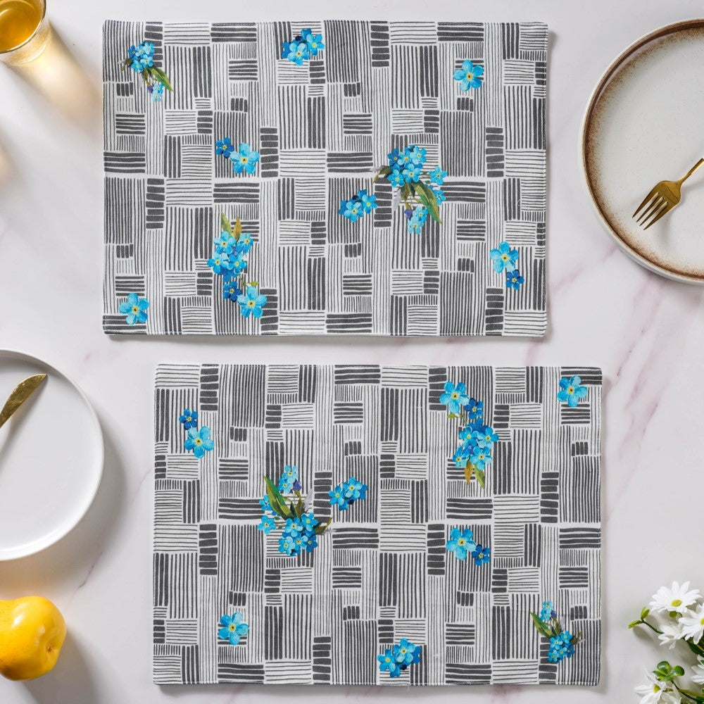Bluebell Dining Cotton Printed Table Mat Grey Set Of 2 Nestasia