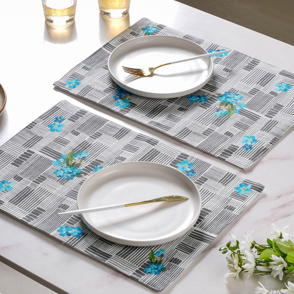 Bluebell Dining Cotton Printed Table Mat Grey Set Of 2 Nestasia