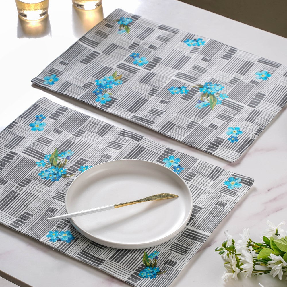 Bluebell Dining Cotton Printed Table Mat Grey Set Of 2 Nestasia