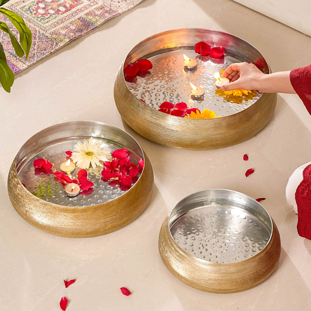 Decorative Metal Urli Bowl Set Of 3 Nestasia