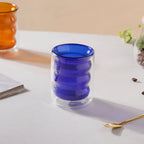Transparent Double Walled Glass Ripple Tumbler Blue Nestasia