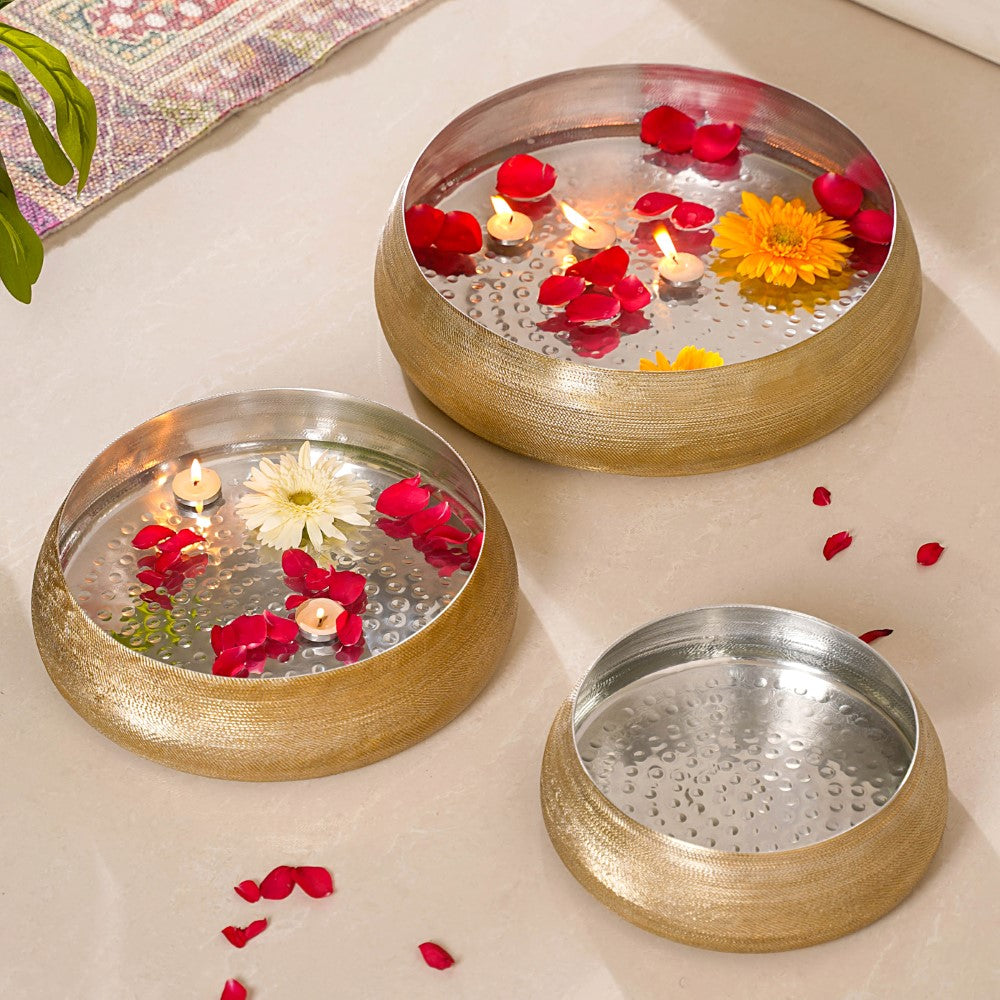 Decorative Metal Urli Bowl Set Of 3 Nestasia
