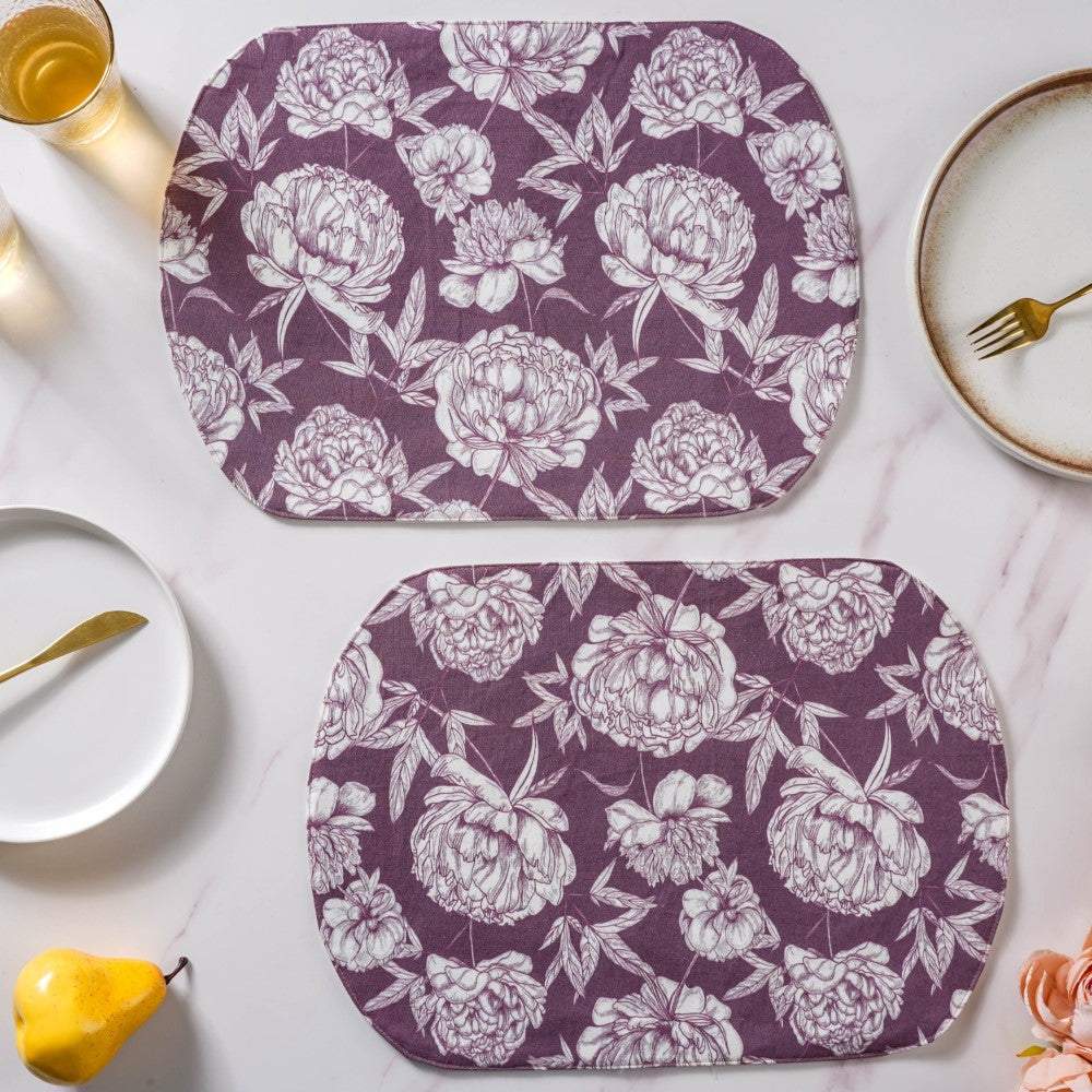 Peony Purple Printed Cotton Table Mat Set Of 2 Nestasia