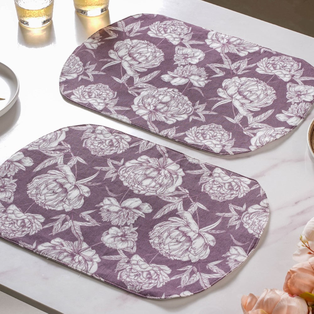 Peony Purple Printed Cotton Table Mat Set Of 2 Nestasia