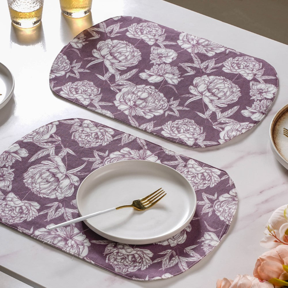 Peony Purple Printed Cotton Table Mat Set Of 2 Nestasia