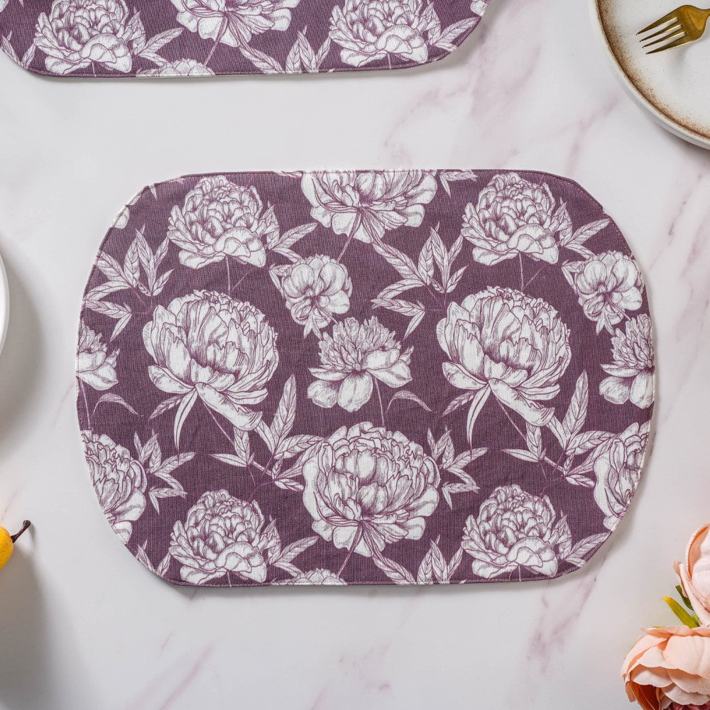 Peony Purple Printed Cotton Table Mat Set Of 2 Nestasia