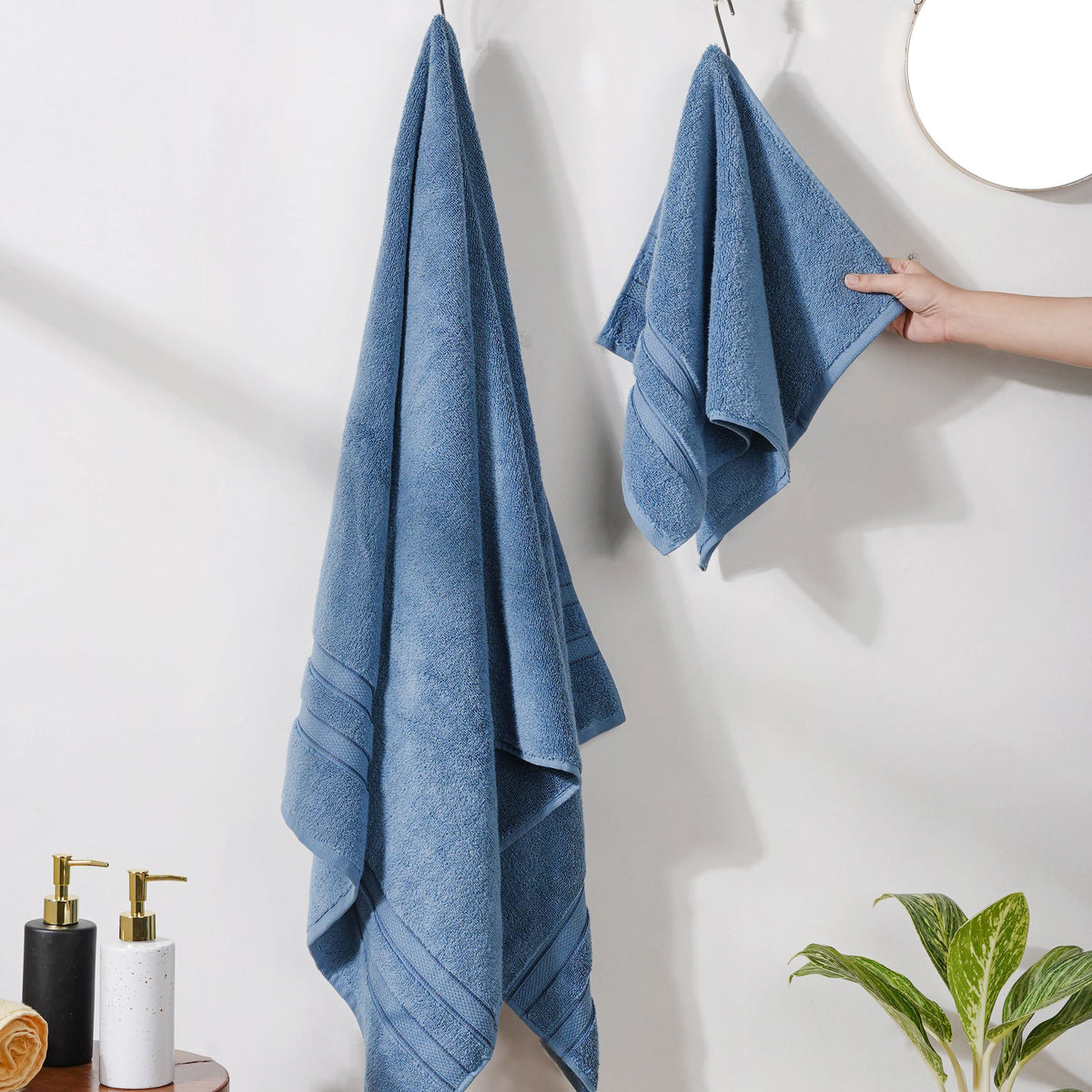 Plushy Bubbly Blue 100% Cotton Towel Set of 2 Nestasia