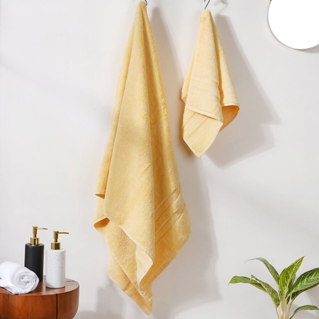Plushy Sunny Yellow 100% Cotton Towel Set of 2 Nestasia
