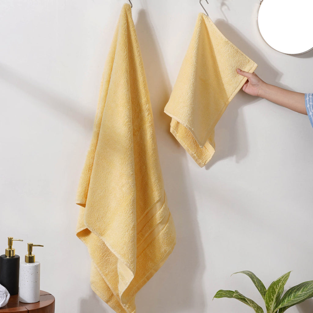 Plushy Sunny Yellow 100% Cotton Towel Set of 2 Nestasia