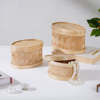 Hand Crafted Oval Bamboo Storage Basket Set of 3 Nestasia