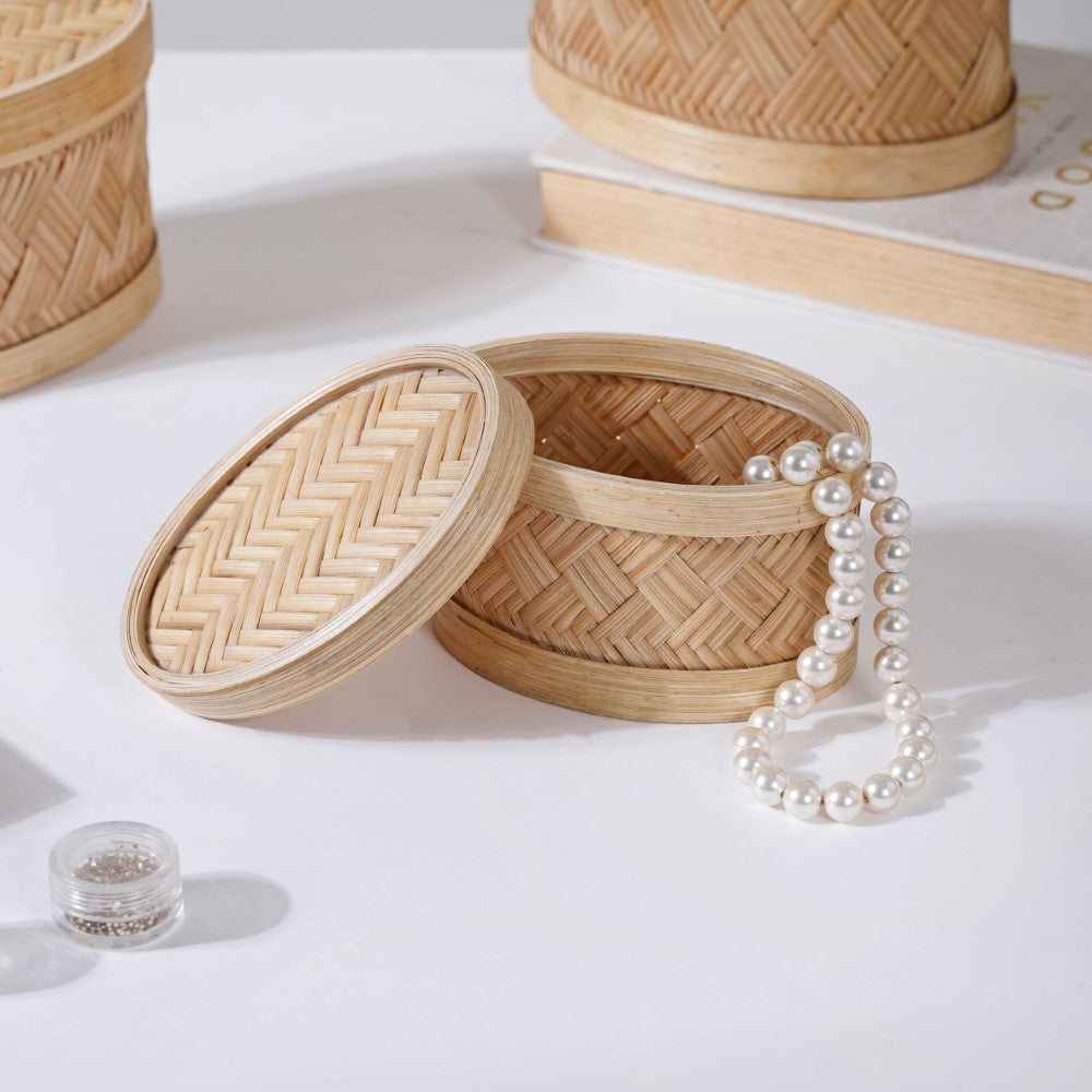 Hand Crafted Oval Bamboo Storage Basket Set of 3 Nestasia