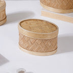 Hand Crafted Oval Bamboo Storage Basket Set of 3 Nestasia