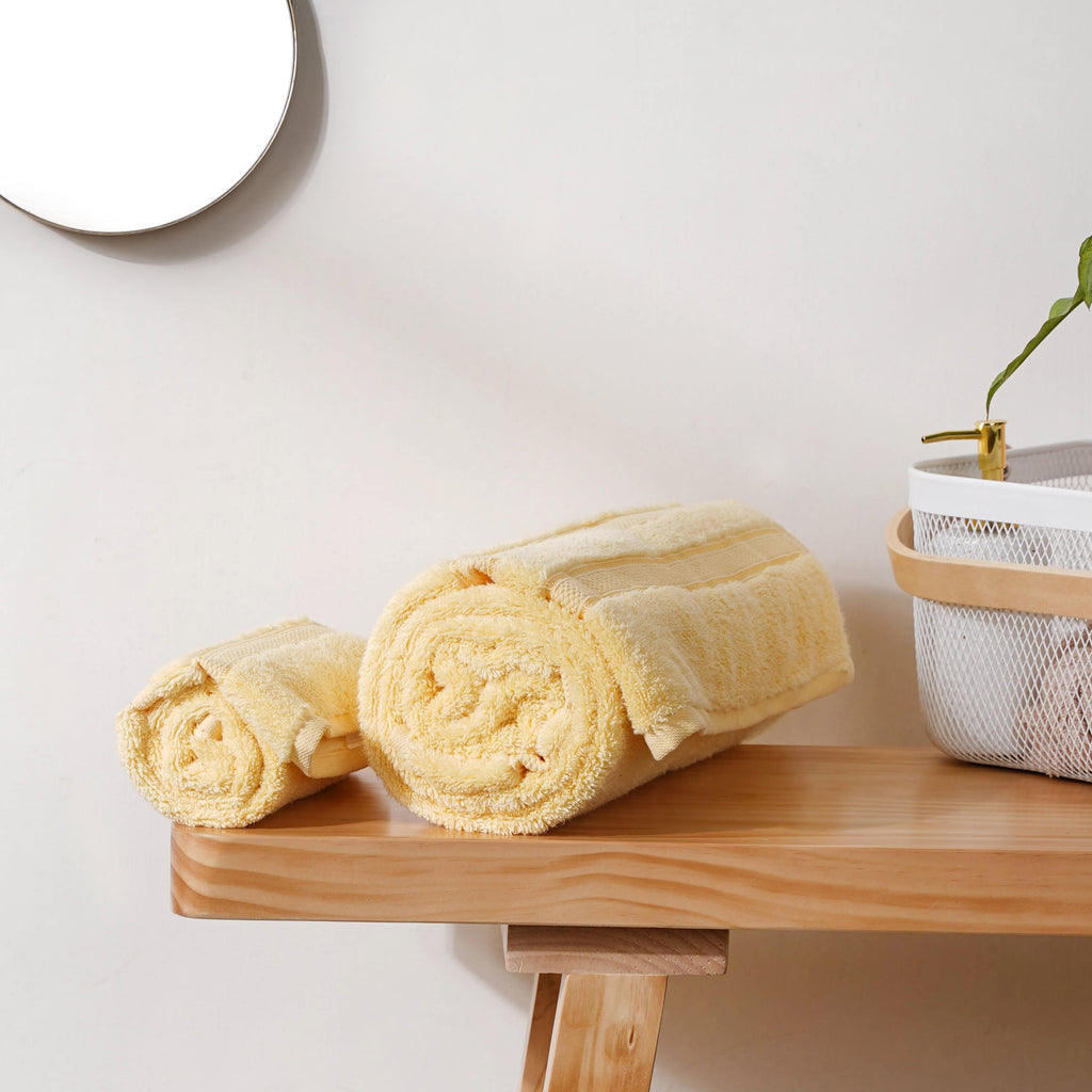 Plushy Sunny Yellow 100% Cotton Towel Set of 2 Nestasia