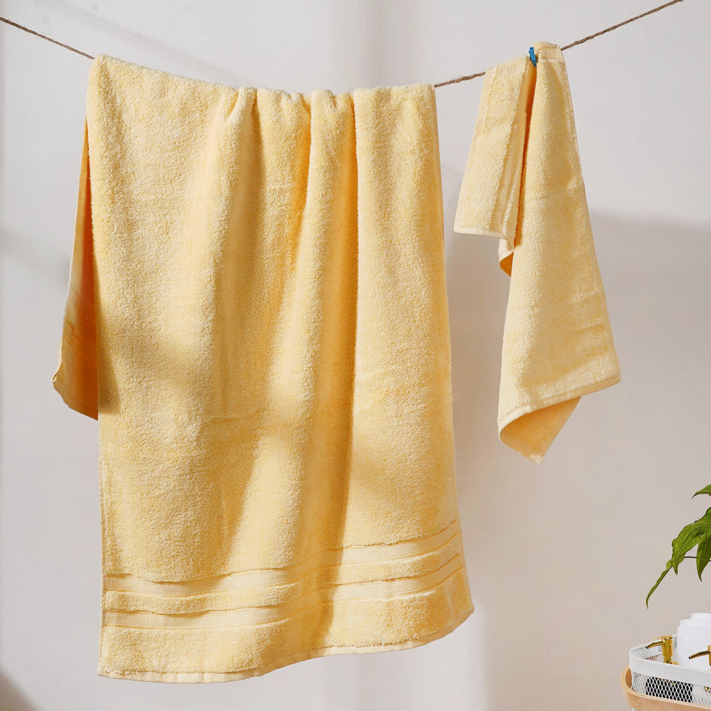 Plushy Sunny Yellow 100% Cotton Towel Set of 2 Nestasia