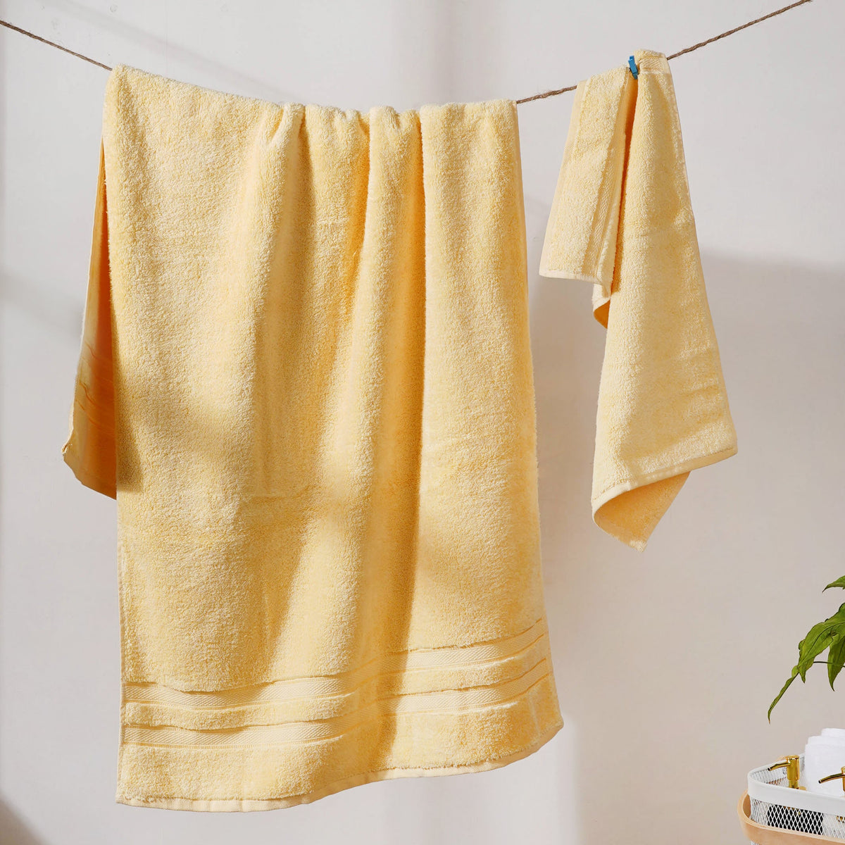 Plushy Sunny Yellow 100% Cotton Towel Set of 2 Nestasia