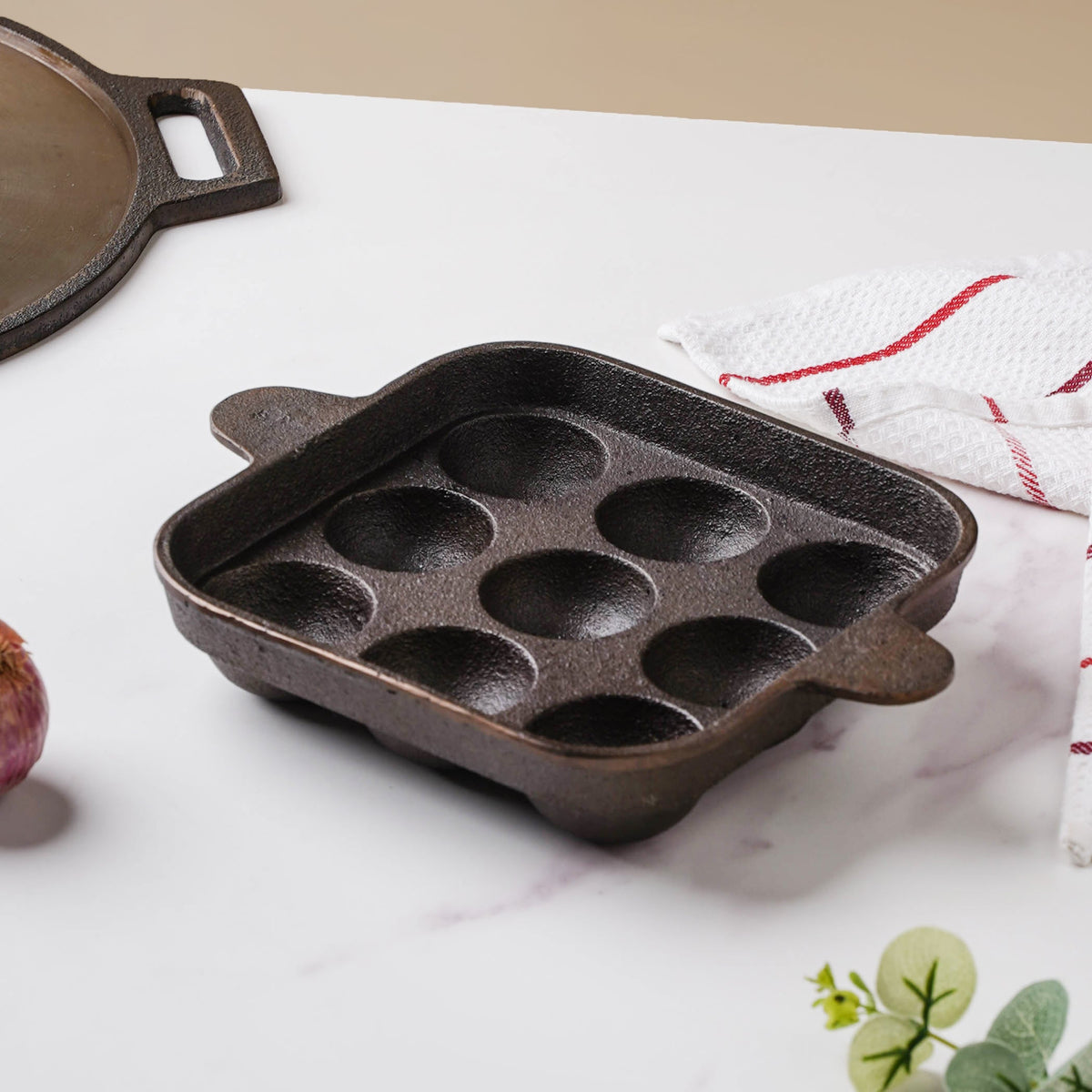 Empress Cast Iron Ultra Smooth Square Paniyaram Pan 9 Pit Nestasia