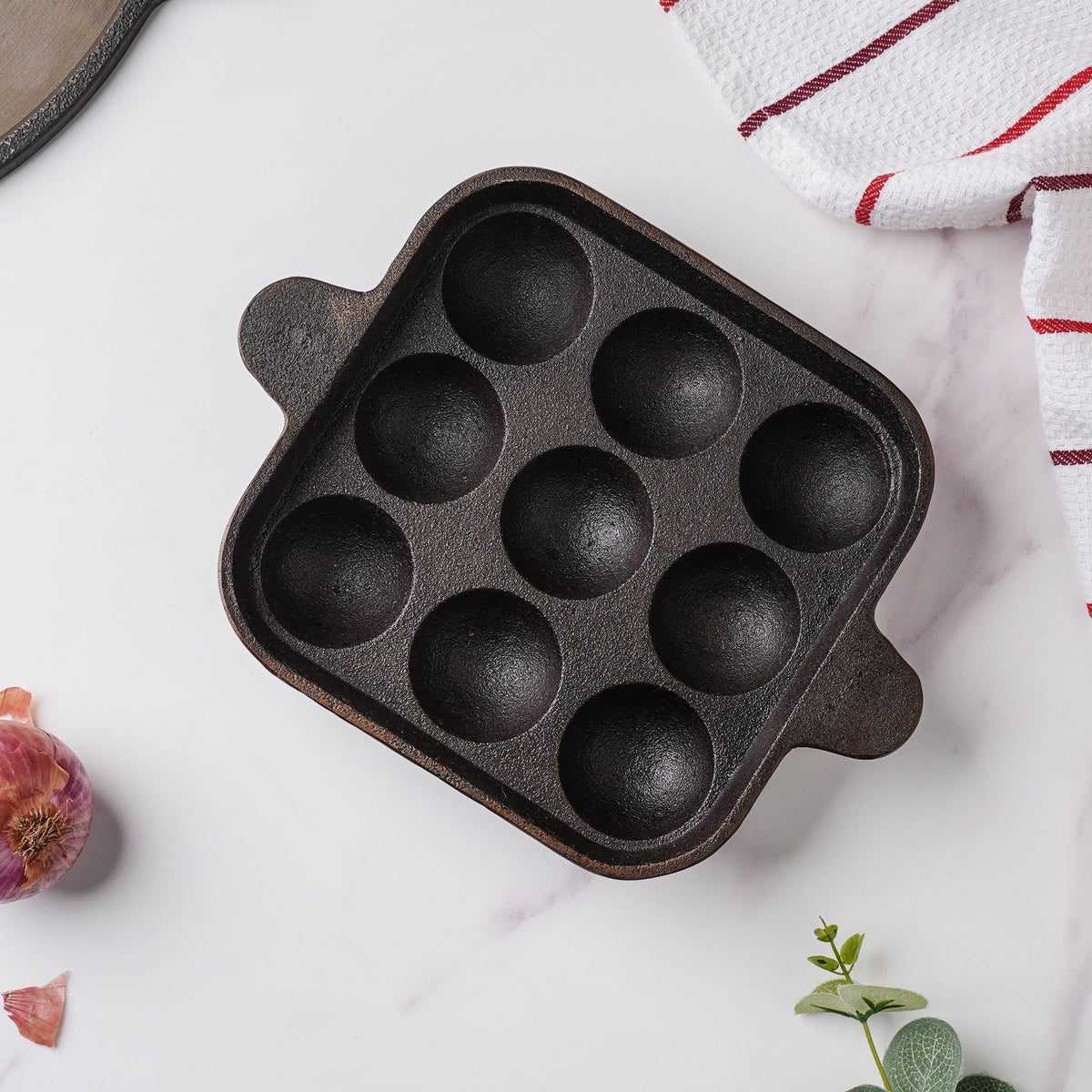 Empress Cast Iron Ultra Smooth Square Paniyaram Pan 9 Pit Nestasia