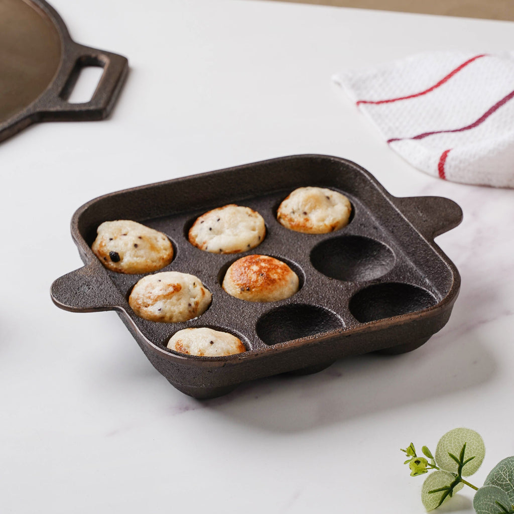 Empress Cast Iron Ultra Smooth Square Paniyaram Pan 9 Pit Nestasia
