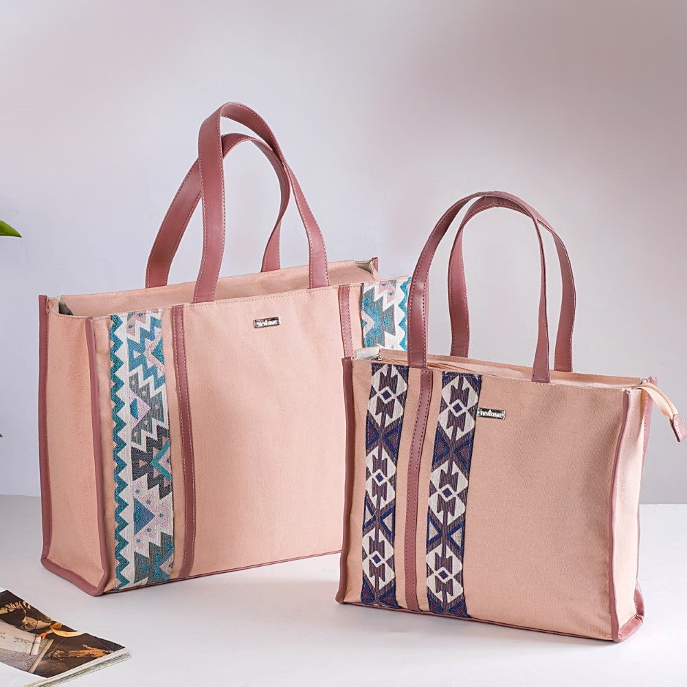 Boho Shopper Bag Pink Set Of 2 Nestasia