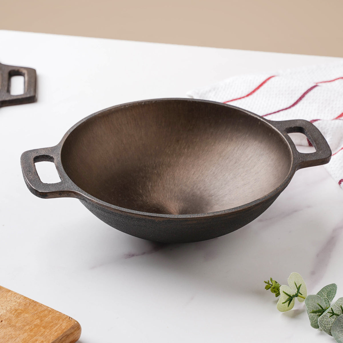 Empress Cast Iron Round Bottom Ultra Smooth Kadai 10 Inch Nestasia