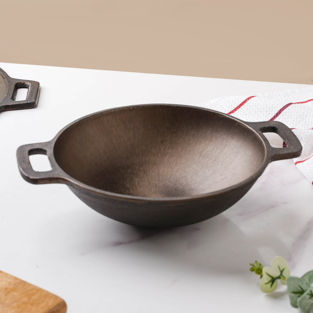 Empress Cast Iron Round Bottom Ultra Smooth Kadai 10 Inch Nestasia