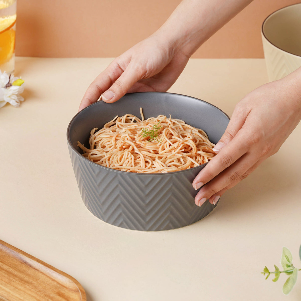 Asphalt Grey Textured Serving Bowl Nestasia