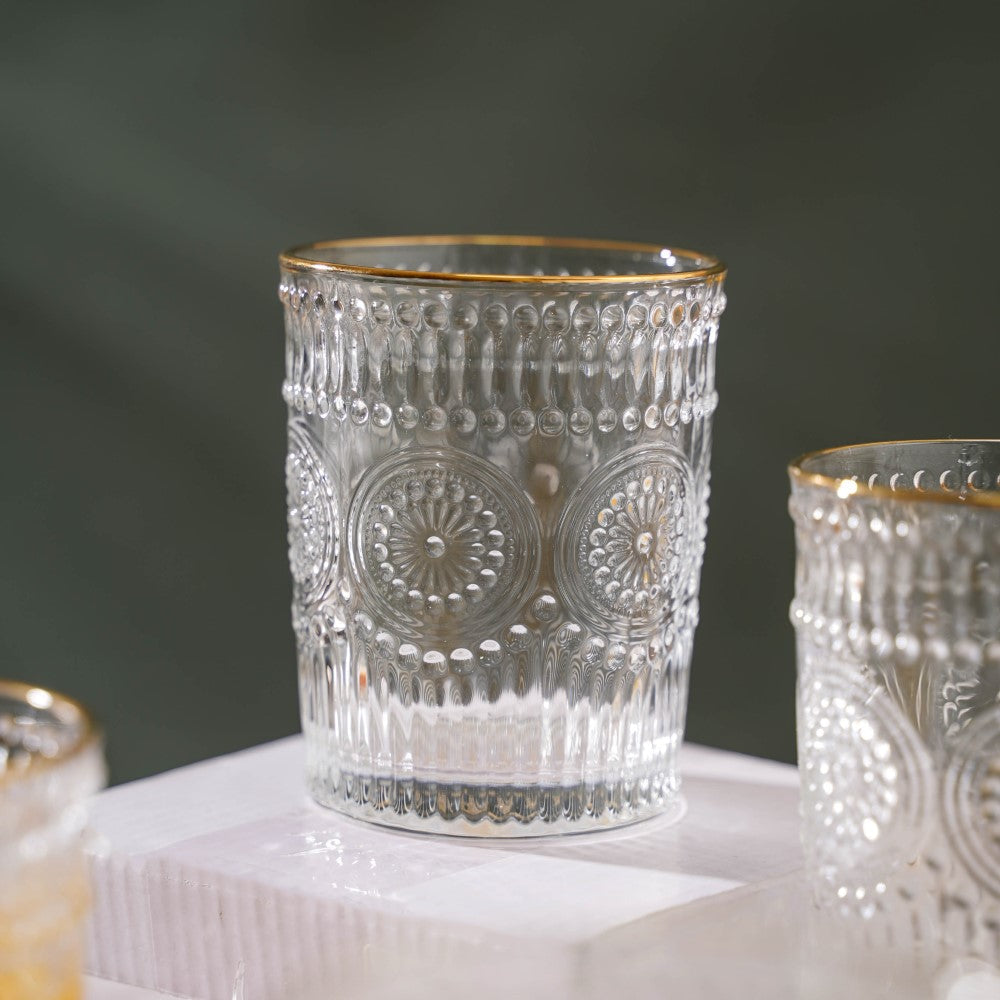 Embossed Small Drinkware Glass Set of 6 250 ml Nestasia