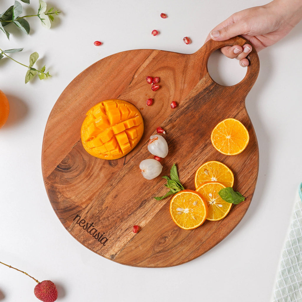 Farmhouse Round Wooden Platter 15 Inch Nestasia