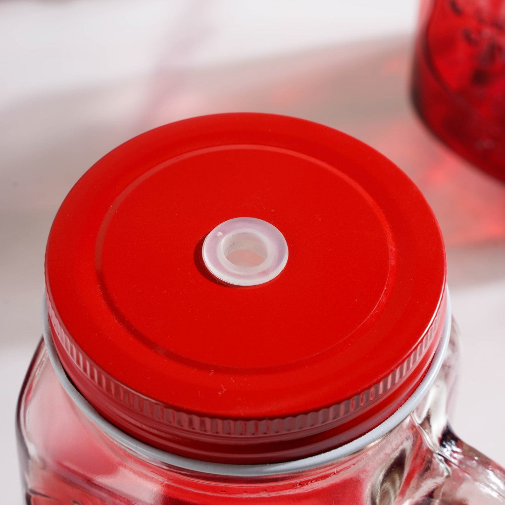 Tutti Frutti Glass Smoothie Jar Red with Lid and Straw Set of 4 Nestasia