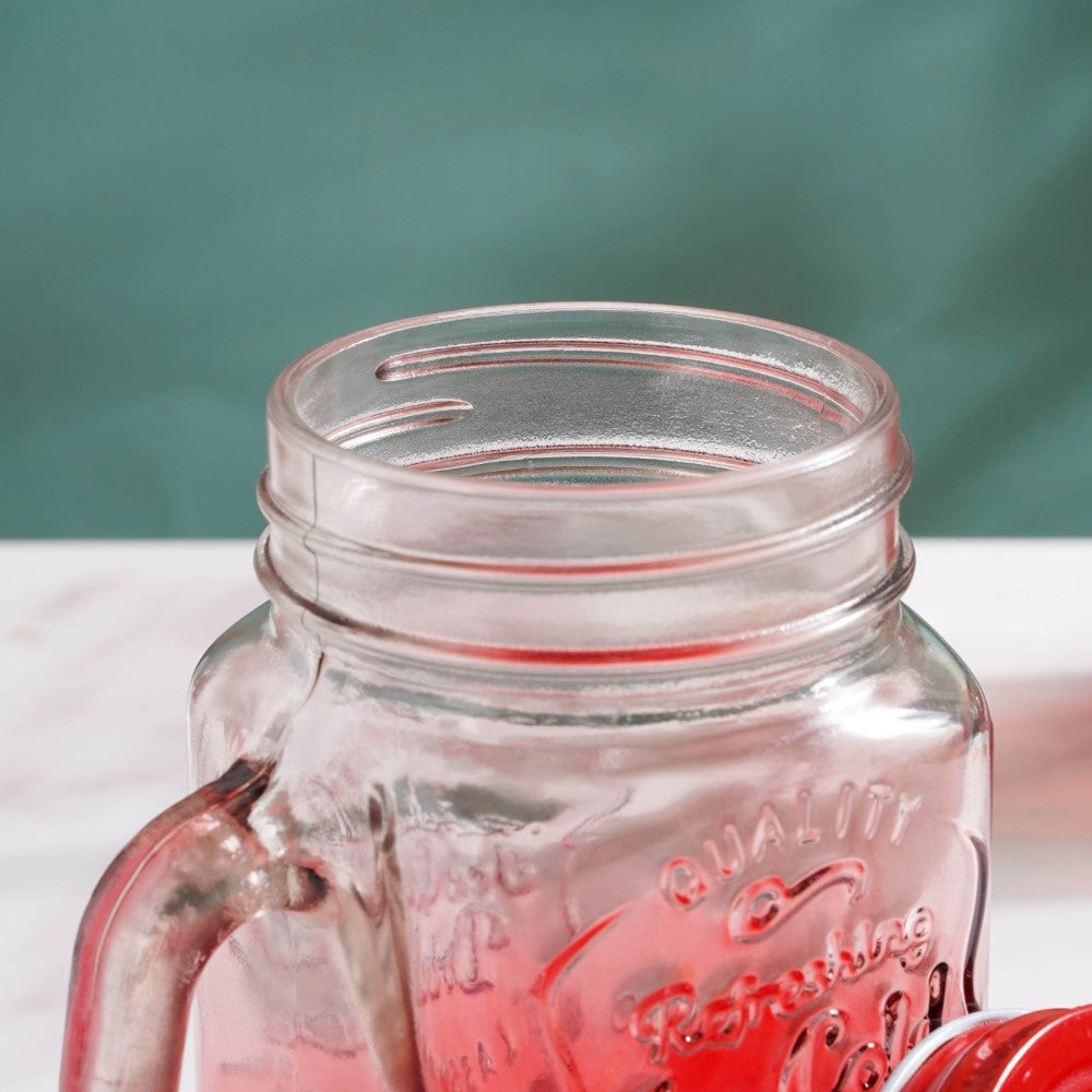 Tutti Frutti Glass Smoothie Jar Red with Lid and Straw Set of 4 Nestasia