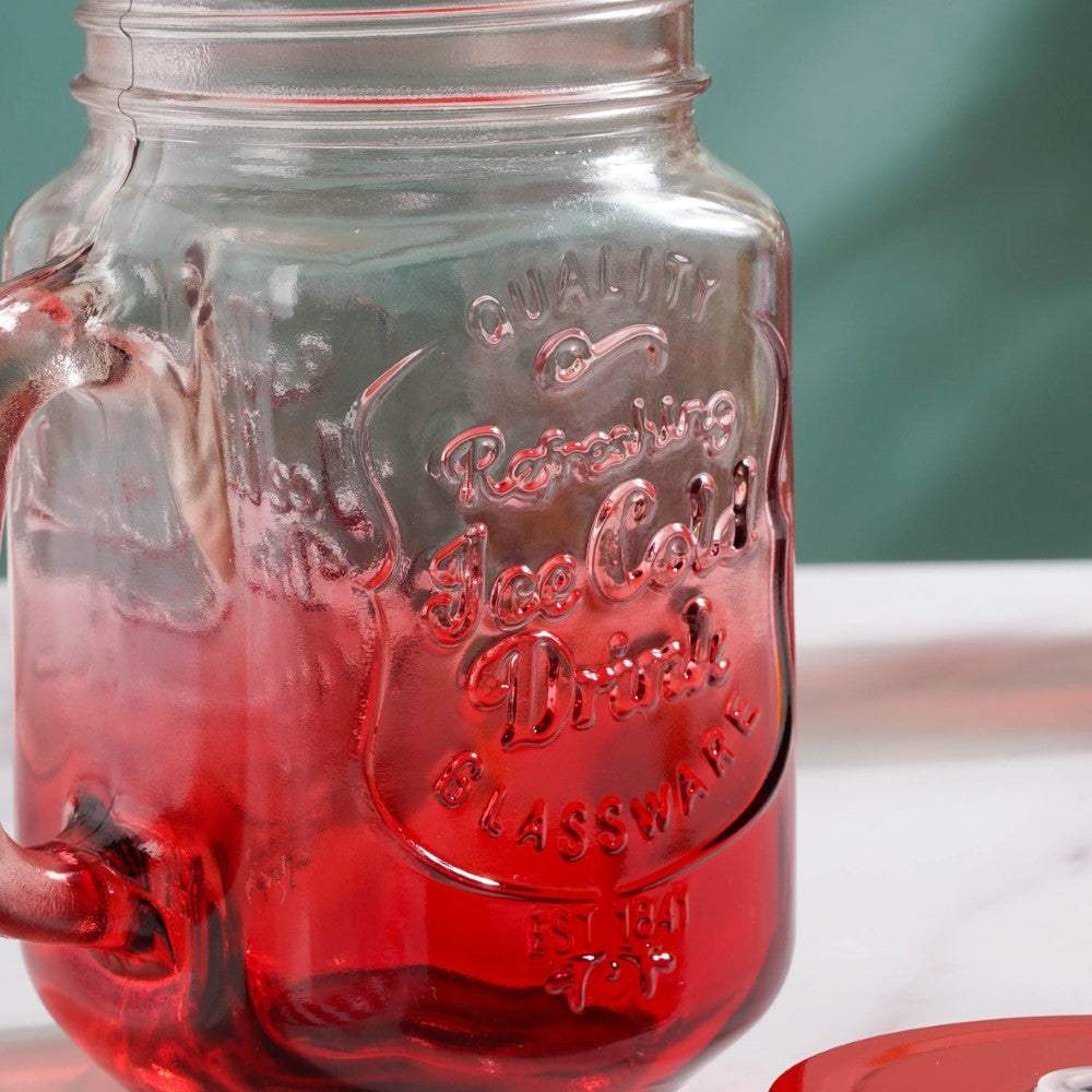 Tutti Frutti Glass Smoothie Jar Red with Lid and Straw Set of 4 Nestasia
