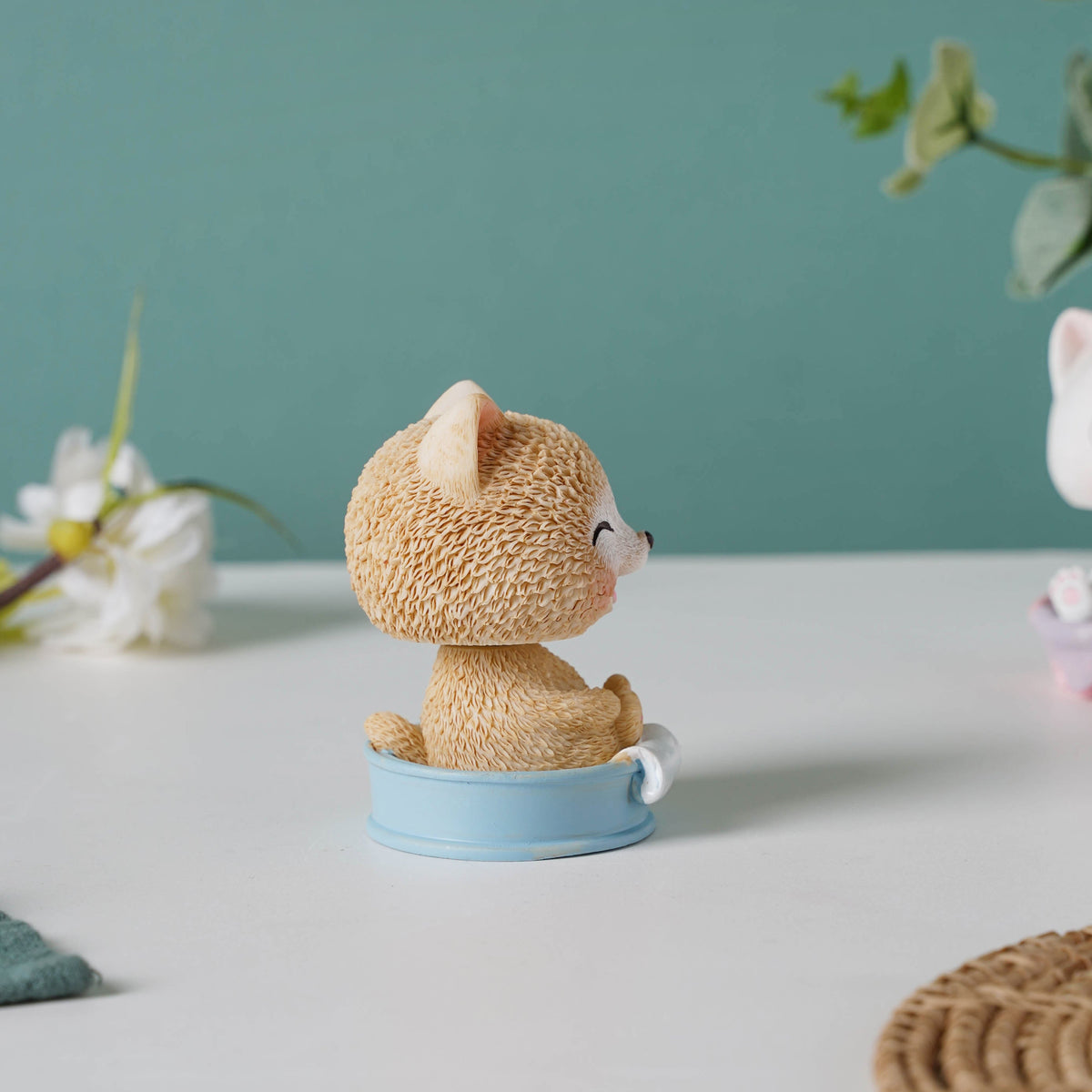 Puppy In A Tub Bobble Head Resin Showpiece Nestasia