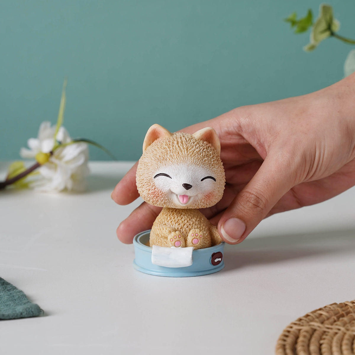 Puppy In A Tub Bobble Head Resin Showpiece Nestasia