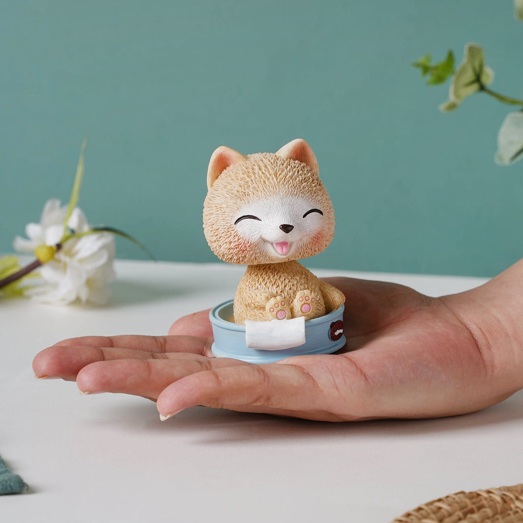 Puppy In A Tub Bobble Head Resin Showpiece Nestasia